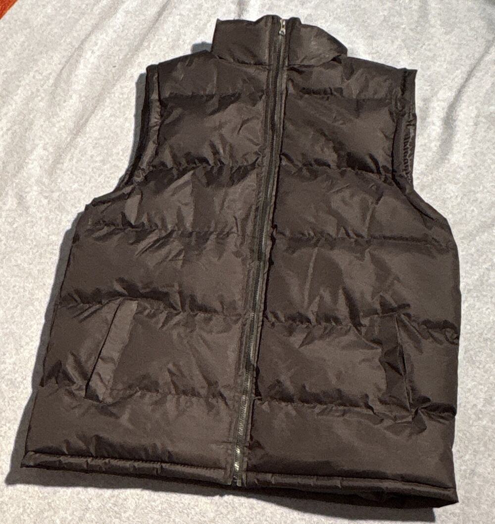 North Pole Men's Insulated Puffer Vest, Full-Zip Stand-Up Collar, Black, L